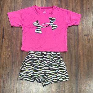 Under Armour Pink Tee and Zebra Pattern Shorts